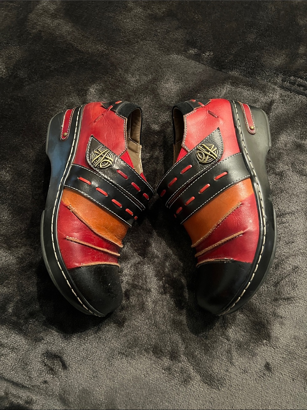 Spring Step Red, Black & Brown/Orange Leather Slip-Ons - Picture 4 of 9
